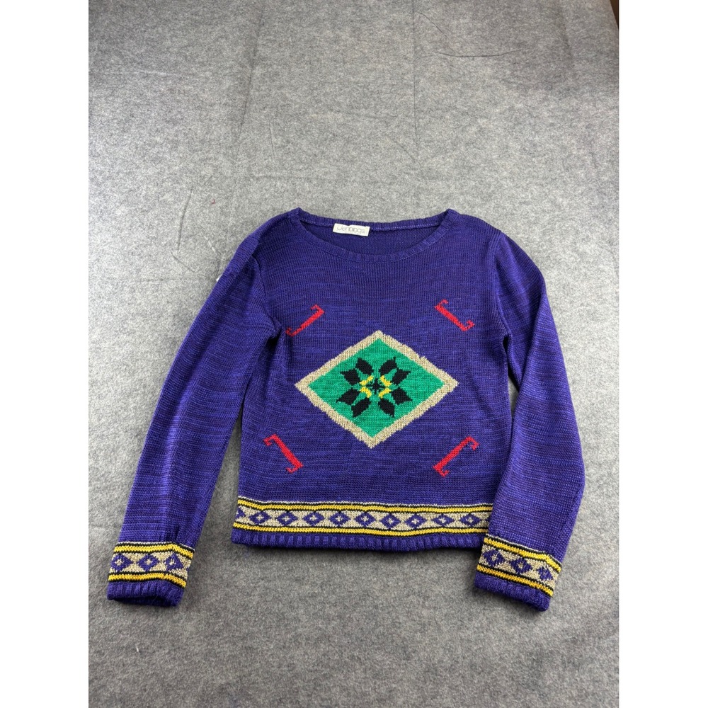 Jennings VTG Purple Geometric Intarsia Knit Sweater Womens S Retro Western Rodeo